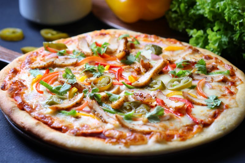 Garden Harvest Vegetable Pizza with colorful fresh vegetables
